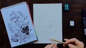 Рисуем цветочный минималистичный арт черными линерами с нуля. Урок 2: Прорисовка деталей карандашом