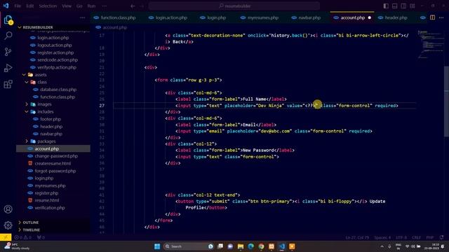 Edit Account - Dynamic Resume Builder Web Application Project Part 4 | PHP Project