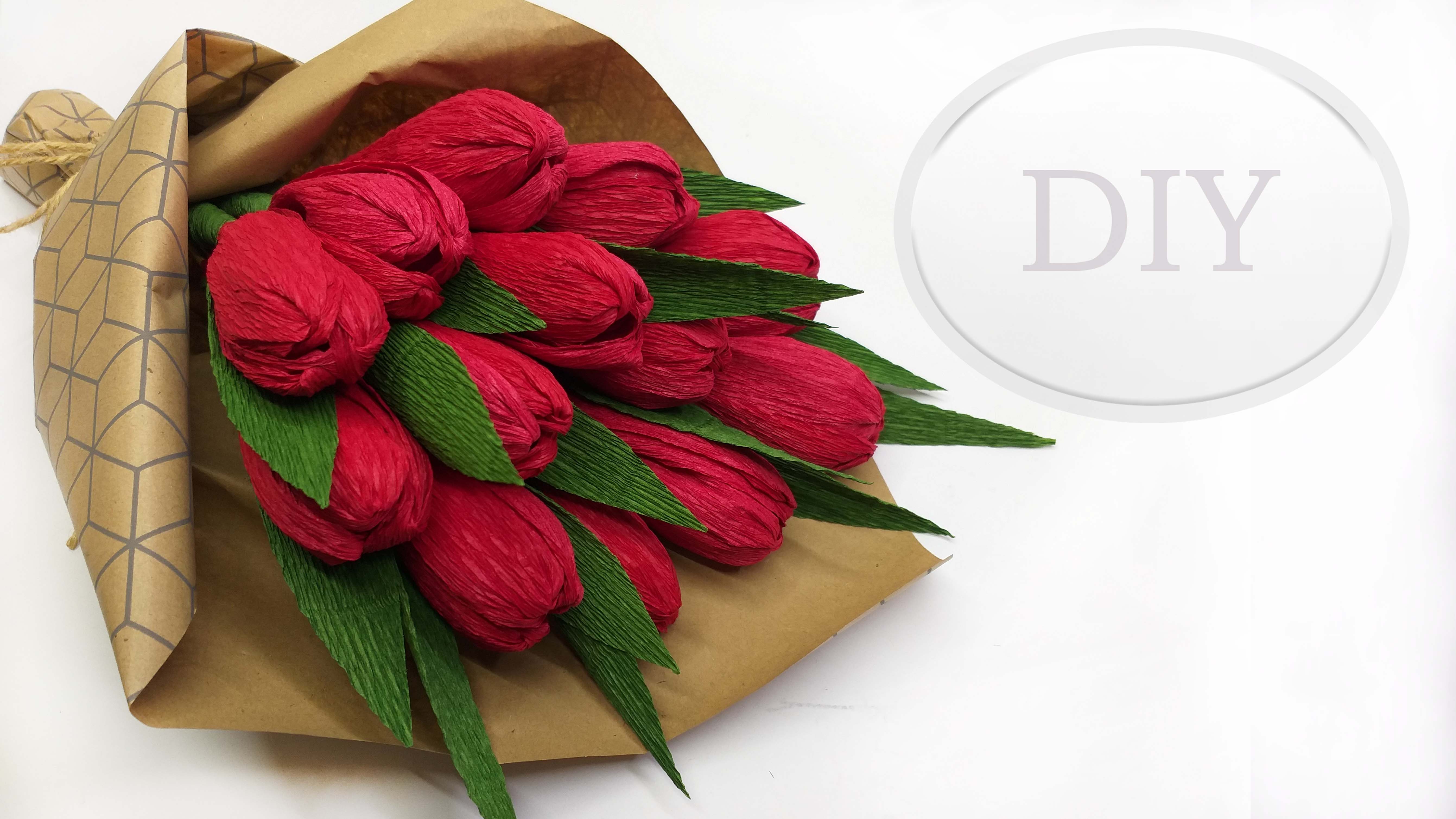 DIY ?  Букет Тюльпанов  ? Flor de papel crepom FÁCIL ?