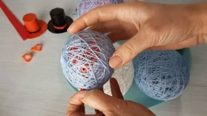 Снеговик своими руками из ниток и клея!!!