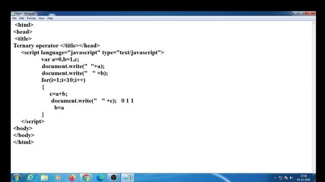 javaScript Tutorial For Beginners | 11. Fibonacci series in javaScript with example