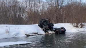 Плавающий вездеход + плавающая телега. Сколько может перевезти квадроцикл Бирюк Бро?