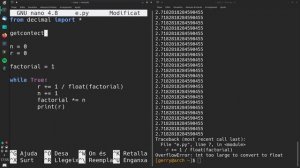 Calculando 10000 decimales de e (Python)