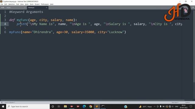 Keyword Argument in Python (Hindi) | What are Keyword Arguments in Python? | Hello DHIRENDRA