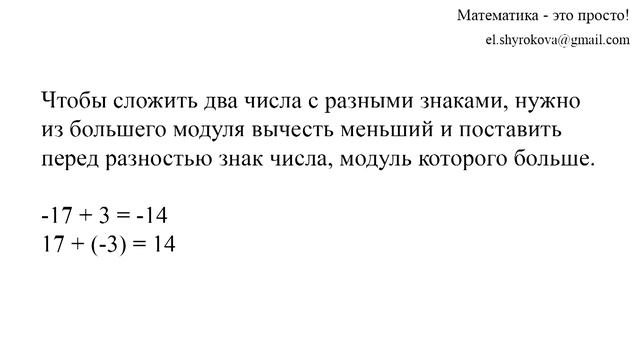 Сложение и вычитание положительных и отрицательных чисел