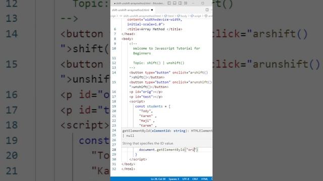 Array method shift/unshift | JS Basics #fypシ  #fyp #trending  #viral  #foryou