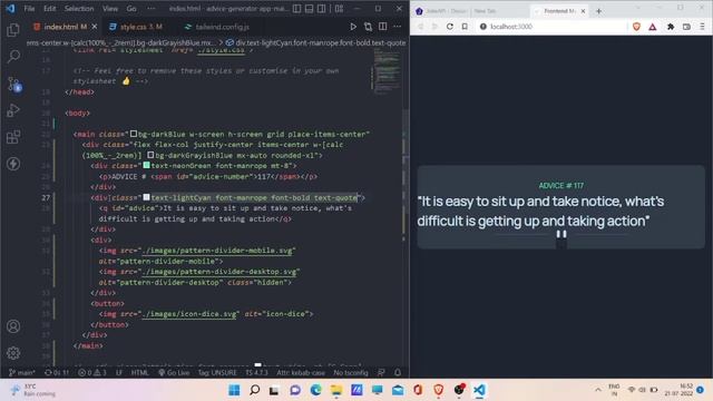 Advice Generator App using Tailwind CSS and vanilla JavaScript || Frontend Mentor Challenge