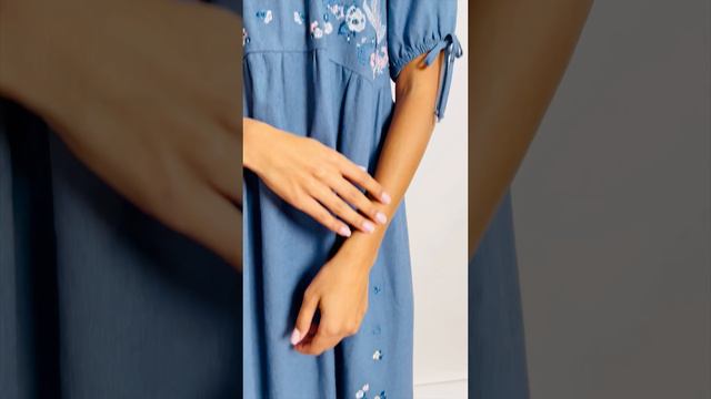 Льняное платье в пол с вышивкой большие размеры URS 22-880-1