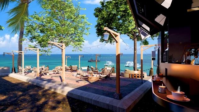 Атмосфера открытого приморского кафе с расслабляющей джазовой музыкой и звуками океанских волн #153 смотреть онлайн