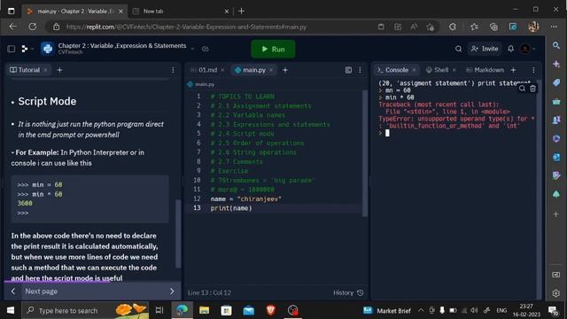 Variables In Python | String Operation | Assignment Statements | Expression | Order of Operation