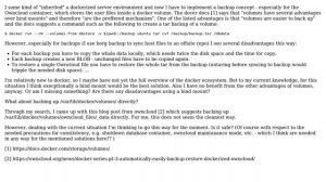 Backup large docker volumes vs. bind mounts vs. /var/lib/docker/volumes/ (owncloud)