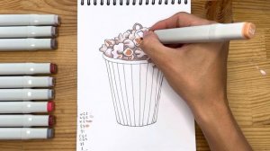 Как нарисовать попкорн карандашом и скетч маркерами | Рисунок для детей, поэтапно и легко