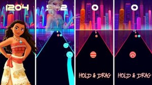 Moana Vs Elsa Vs Anna Vs Tangled Rapunzel - Dancing Road EDM Rush