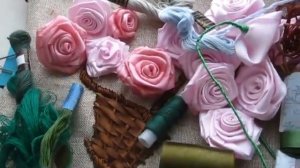 Вышивка ЛЕНТАМИ Картины "РОЗЫ в в корзине" подбор фурнитуры для картины лентами часть 6
