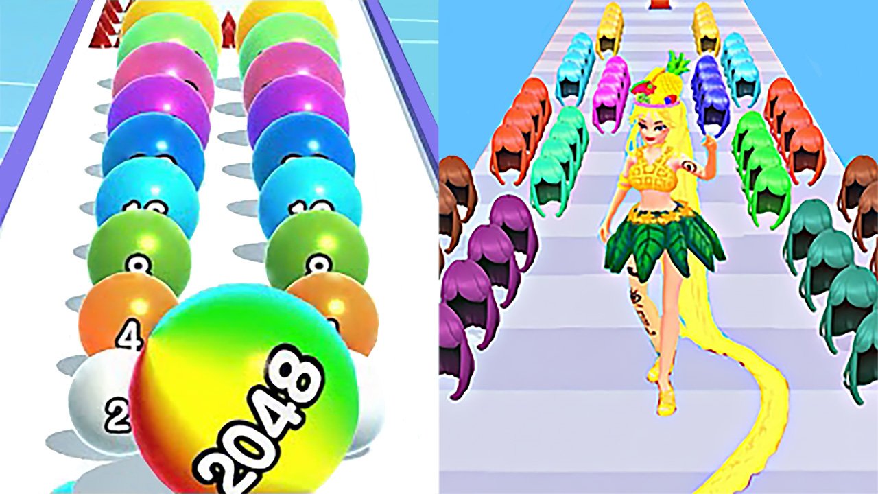 Мобильные игры Hair Challenge VS Ball Run 2048 прохождение, геймплей и новые уровни для Android iOS смотреть онлайн