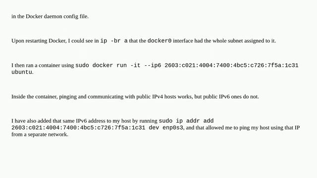 Assign a public IPv6 to a Docker container смотреть онлайн