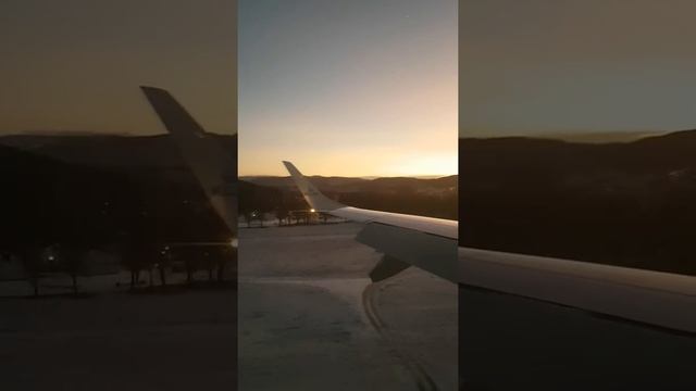 Sunset landing at Trondheim airport in Norway.