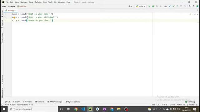 Class 2 - Python Basics - Taking input from the user