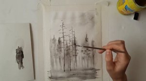 Гризайль. Пейзаж акварелью.