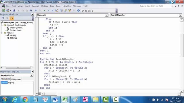 VBA EXCEL – Bài 17. Sắp xếp mảng, Sort an array – Bui The Tam смотреть онлайн