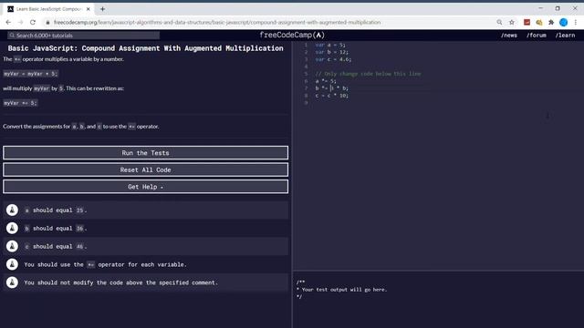 Basic JavaScript (20/111) | Compound Assignment With Augmented Multiplication | freeCodeCamp