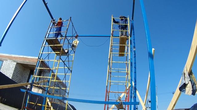 Гараж 2 этажа. Сборка металлического каркаса 4.5х9х5.3 метра смотреть онлайн