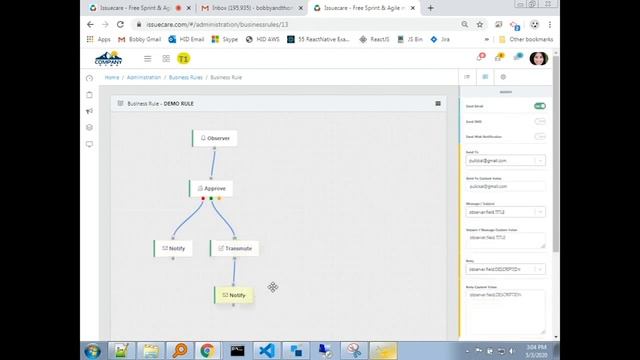 Custom Workflow / Rule Engine / Rule Editor in action using node.js and react.js