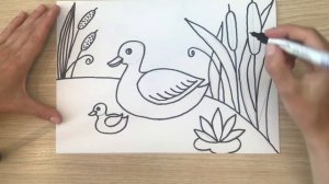 Утка с утятами рисунок. Как нарисовать УТКУ ребенку. Рисунок УТОЧКИ. Утка рисунок для детей.