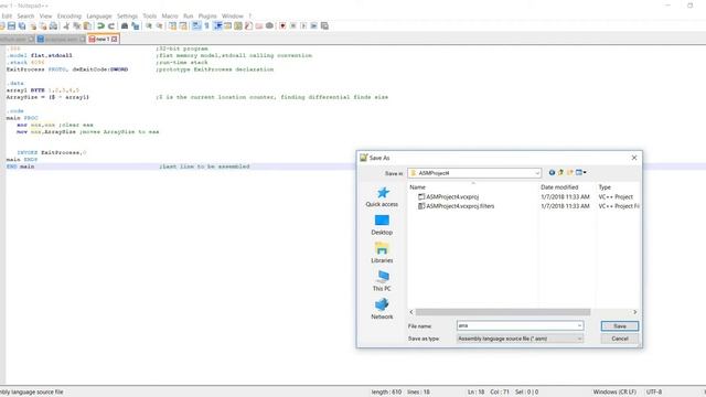 MASM- Visual Studio 2015 Assembly- Find Size of Array (BYTE)