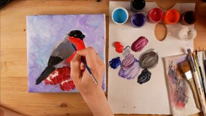 Рисуем Снегиря поэтапно. Мастер-класс акриловыми красками для начинающих художников.