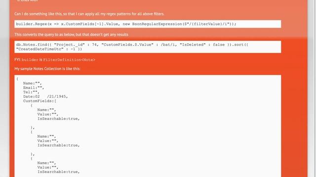 Using MongoDB C# Driver write ElementMatch with Regex query смотреть онлайн