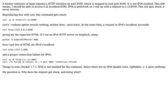 Unix & Linux: curl request to IPv6 localhost gets stuck смотреть онлайн