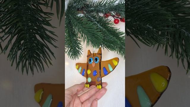 Арт. Е15  Новогодняя игрушка из фьюзинга «Филин»