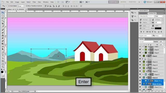 Photoshop Drawing tutorial using Pen tool - House & Inside Green Field смотреть онлайн