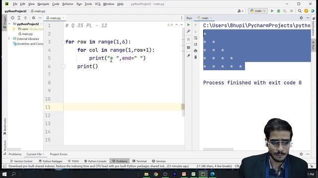 Star Patterns Python Program #3 | Star Patterns python playlist