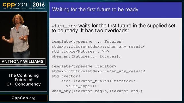 CppCon 2016: Anthony Williams “The Continuing Future of C++ Concurrency"