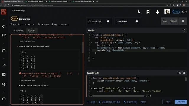 Learn JavaScript | Codewars 6 kyu Season 2 - Columnize