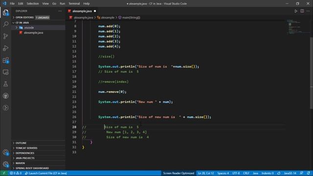 how to use size, remove, clear, and contains method in Array List | java collections framework clas