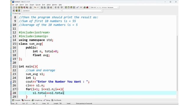 Write a C++ program to find sum and average of N numbers using Object-Oriented implementation #oop