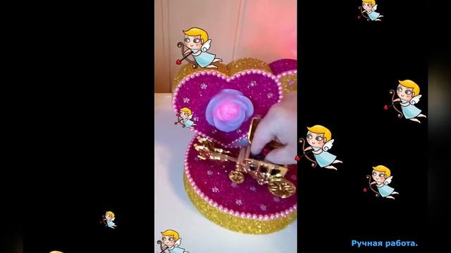 ?Сказочный подсвечник сердечки,с каретой-шкатулкой,со светодиодной свечой-розой,обзор.