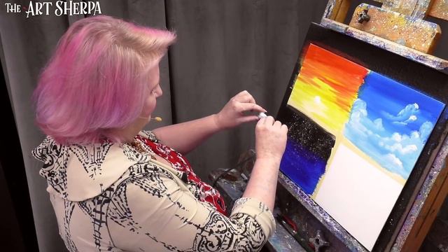 Four EASY simple Skies | Sunset | Aurora Borealis | Fluffy Clouds | YOU can paint tutorial