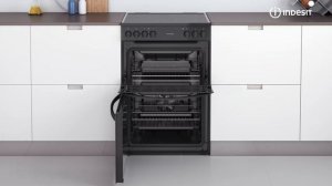 Indesit ID67V9KMBUK, 60cm, Double Oven Electric Cooker w/ Ceramic Hob, Black