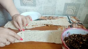 Постные, хрустящие конвертики-пирожки  из лаваша с грибами и луком