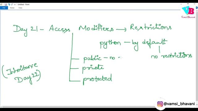 Day 21 : Access Modifiers in python | Python Course in Telugu | Vamsi Bhavani
