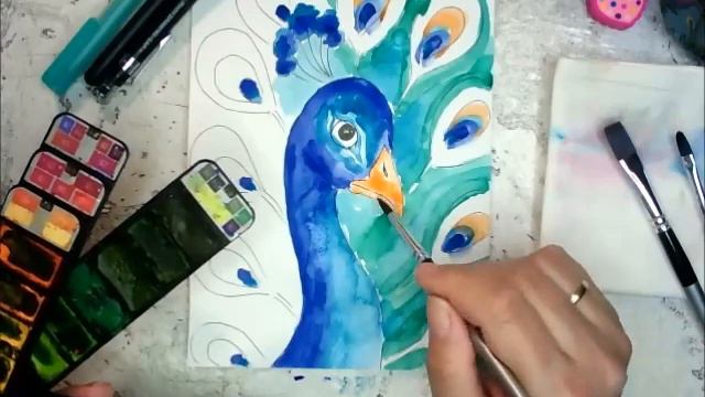 Рисую ПАВЛИНА акварелью смотреть онлайн