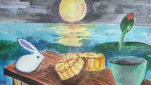 Середина осени. Китайский праздник. Работа акварелью