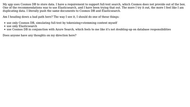 Does it make sense to use both Cosmos DB and Elasticsearch? смотреть онлайн