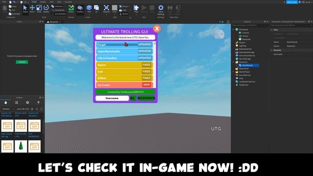 HOW TO ADD ULTIMATE TROLLING GUI IN YOUR GAMES! (ROBLOX STUDIO)