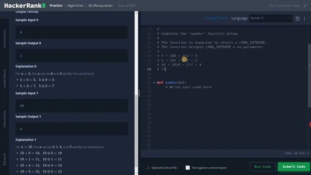 198 - Sum vs XOR | Bit Manipulation | Hackerrank Solution | Python
