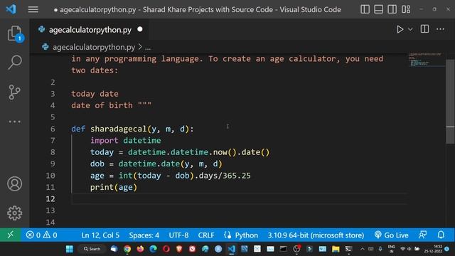 Create Age Calculator in Python || Age Calculator for Python Beginners || Datacode with Sharad